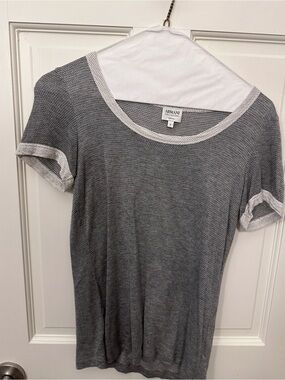 Armani Collezioni Gray and White Knit Short Sleeve Top